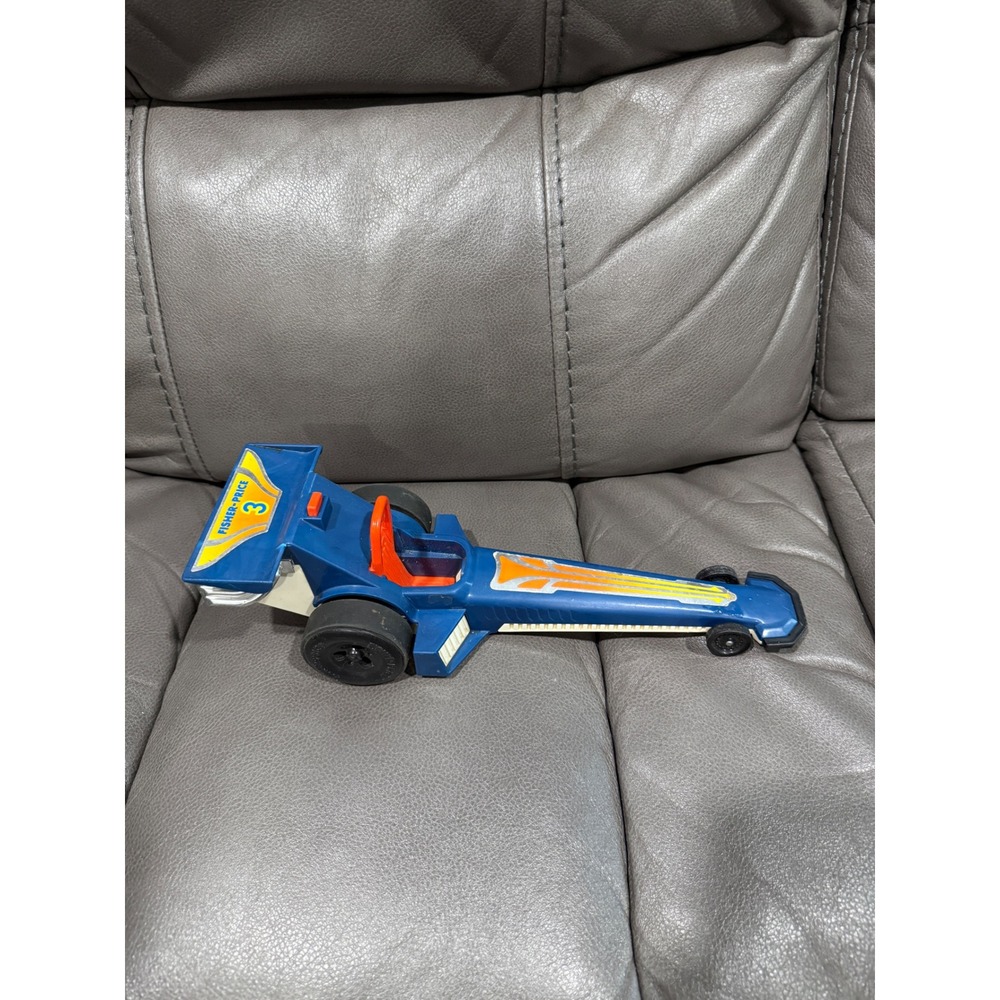 Vintage 1980 Fisher-Price 333 Dragster Race Car Blue Orange Made‎ in USA Toy